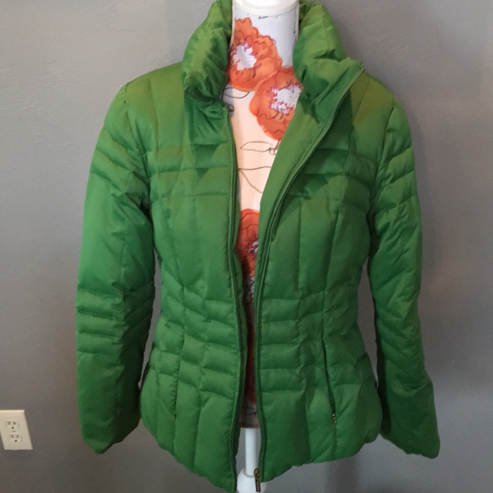 Kelly green down puffer coat